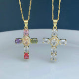CZ Cross Pendant Necklace Plated Chain Charm Neck Jewelry