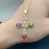 CZ Cross Pendant Necklace Plated Chain Charm Neck Jewelry
