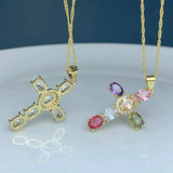 CZ Cross Pendant Necklace Plated Chain Charm Neck Jewelry