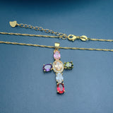 CZ Cross Pendant Necklace Plated Chain Charm Neck Jewelry