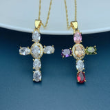 CZ Cross Pendant Necklace Plated Chain Charm Neck Jewelry