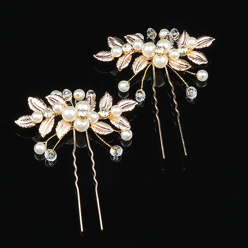 Pearl Leaf Tiara Hairpin Wedding Accessory
