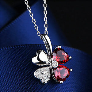Rose Chain Crystal Clover Pendant Necklace 925 Silver