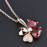 Rose Chain Crystal Clover Pendant Necklace 925 Silver