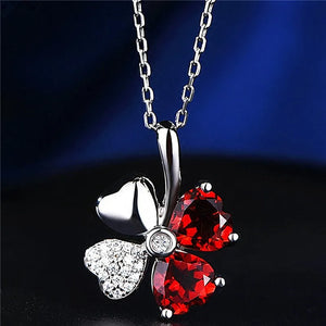 Rose Chain Crystal Clover Pendant Necklace 925 Silver
