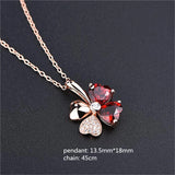 Rose Chain Crystal Clover Pendant Necklace 925 Silver
