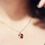 Rose Chain Crystal Clover Pendant Necklace 925 Silver