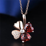 Rose Chain Crystal Clover Pendant Necklace 925 Silver