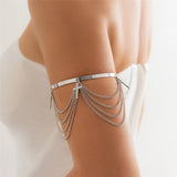 Crystal Cross Pendant Arm Bracelet for Women Egirl Metal Tassel Cuff Bangle