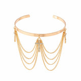 Crystal Cross Pendant Arm Bracelet for Women Egirl Metal Tassel Cuff Bangle