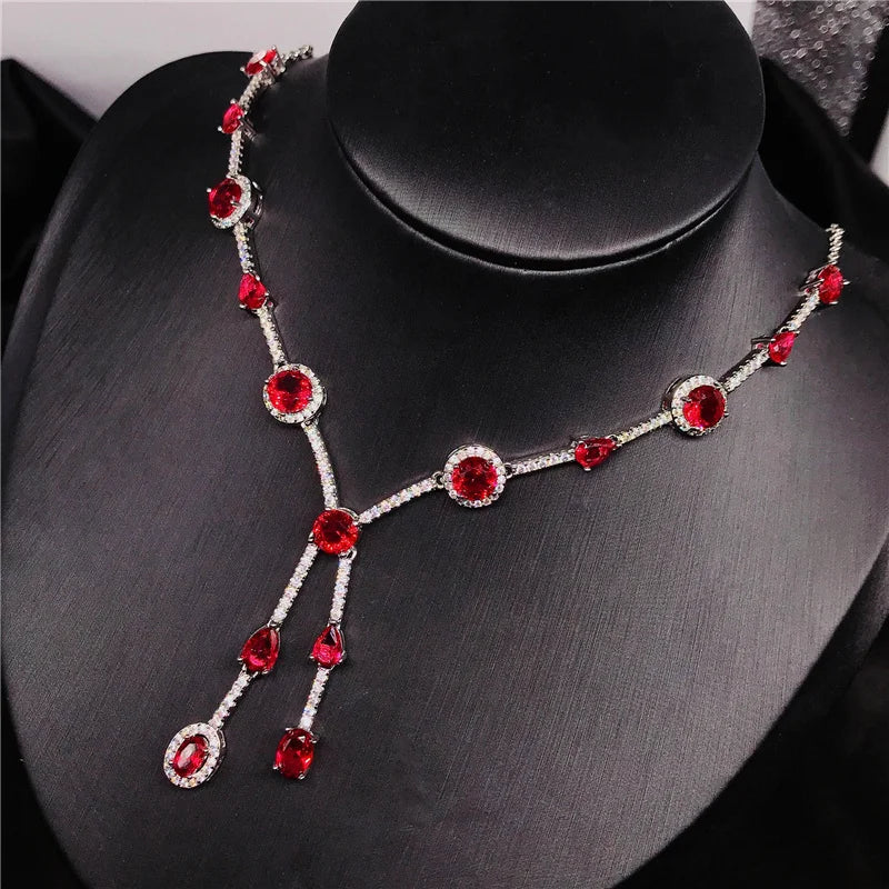 Crystal Red Water Drop Pendant Necklace - Female Accessories