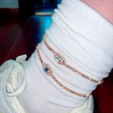 Crystal Tennis Anklet Silver Evil Eyes Foot Bracelet