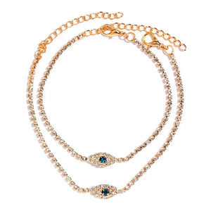 Crystal Tennis Anklet Silver Evil Eyes Foot Bracelet