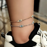 Crystal Tennis Anklet Silver Evil Eyes Foot Bracelet