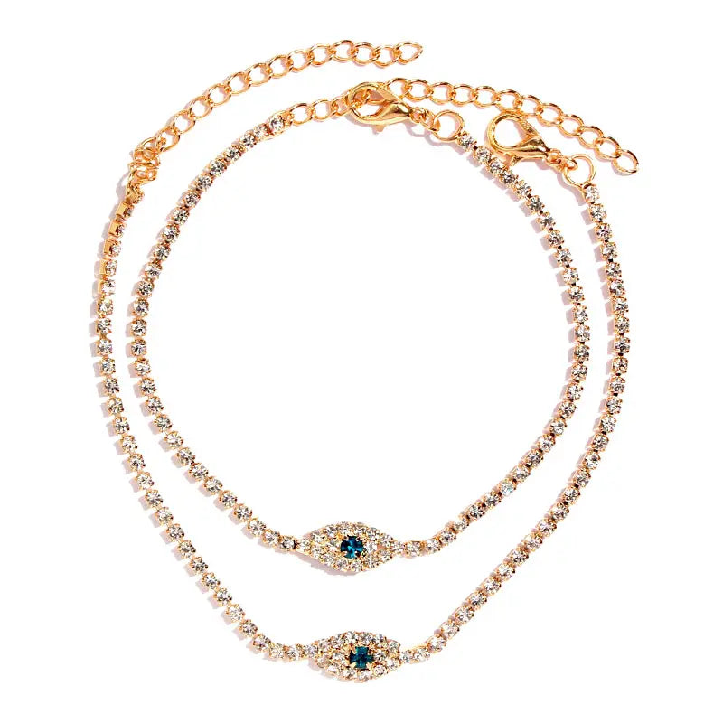Crystal Tennis Anklet Silver Evil Eyes Foot Bracelet