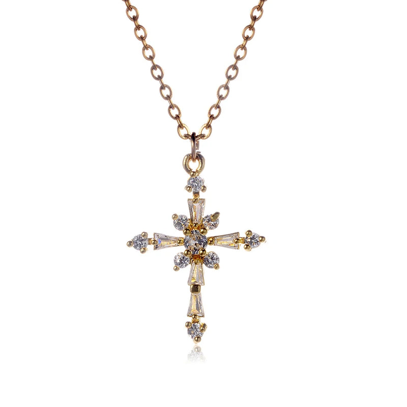 Cross Pendant Necklace for Women Christian Jesus Zircon Jewelry