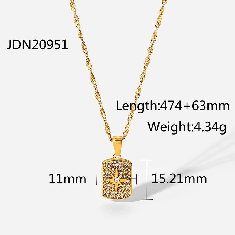 Zircon Stainless Steel Necklace 18K Cubic Zirconia Punk Eight-pointed Star