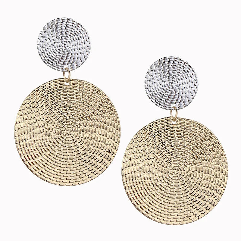 Golden Double Round Circle Earrings Statement Jewelry