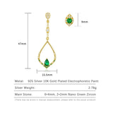 Green Zircon Long Drop Earrings 925 Silver Asymmetric Dangle