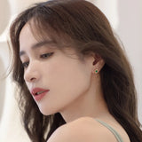 Green Zircon Long Drop Earrings 925 Silver Asymmetric Dangle