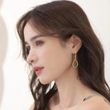 Green Zircon Long Drop Earrings 925 Silver Asymmetric Dangle