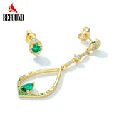 Green Zircon Long Drop Earrings 925 Silver Asymmetric Dangle