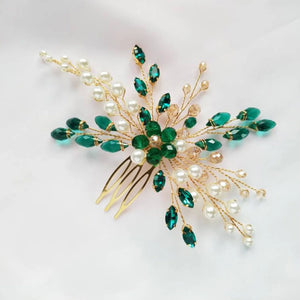 Green Crystal Hair Comb Tiara for Women Wedding Hair Accessories