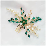 Green Crystal Hair Comb Tiara for Women Wedding Hair Accessories