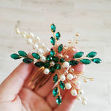 Green Crystal Hair Comb Tiara for Women Wedding Hair Accessories