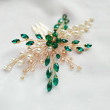 Green Crystal Hair Comb Tiara for Women Wedding Hair Accessories