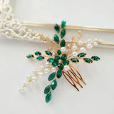 Green Crystal Hair Comb Tiara for Women Wedding Hair Accessories
