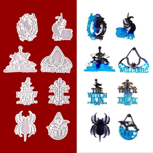 Halloween Witch Spider Keychain Mould Silicone Epoxy Resin Molds DIY Pendant