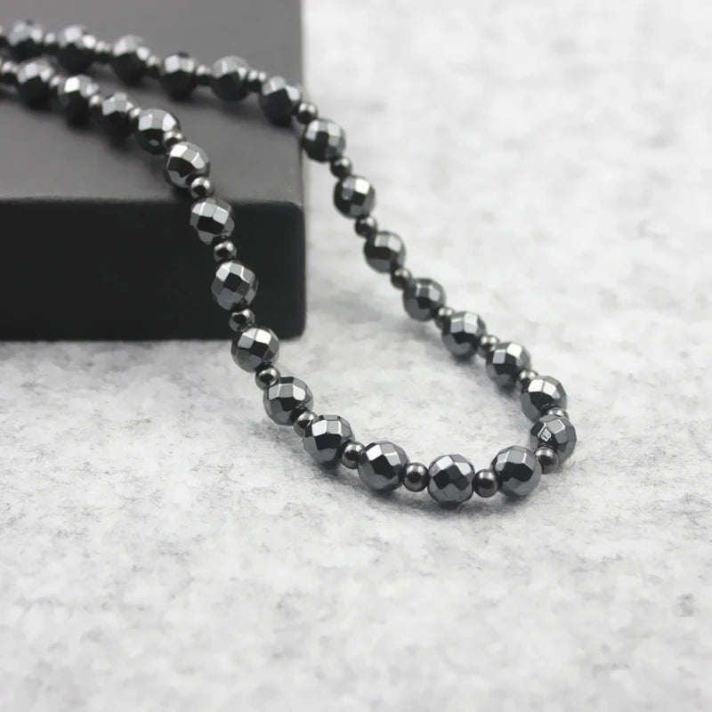 Magnetic Hematite Faced Beads Necklace 8mm