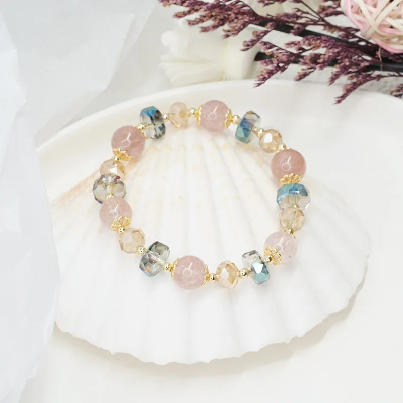 Strawberry Quartz Crystal Beads Strand Bracelet for Women YBR287