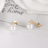 Sterling Silver Pearl Stud Earrings for Women Zirconia Rhinestone
