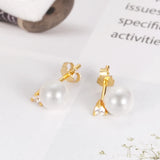 Sterling Silver Pearl Stud Earrings for Women Zirconia Rhinestone