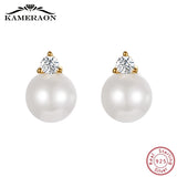 Sterling Silver Pearl Stud Earrings for Women Zirconia Rhinestone