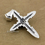 Punk Rocker Solar Totem Pendant Sterling Silver Men's Biker Cross