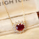 Red Zircon Pendant Necklace 925 Silver Plated Chain