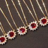 Red Zircon Pendant Necklace 925 Silver Plated Chain