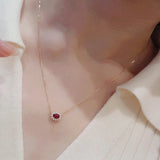 Red Zircon Pendant Necklace 925 Silver Plated Chain