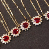 Red Zircon Pendant Necklace 925 Silver Plated Chain