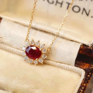 Red Zircon Pendant Necklace 925 Silver Plated Chain