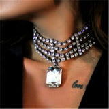 Rhinestone Square Pendant Choker Necklace Crystal Bridal Collar