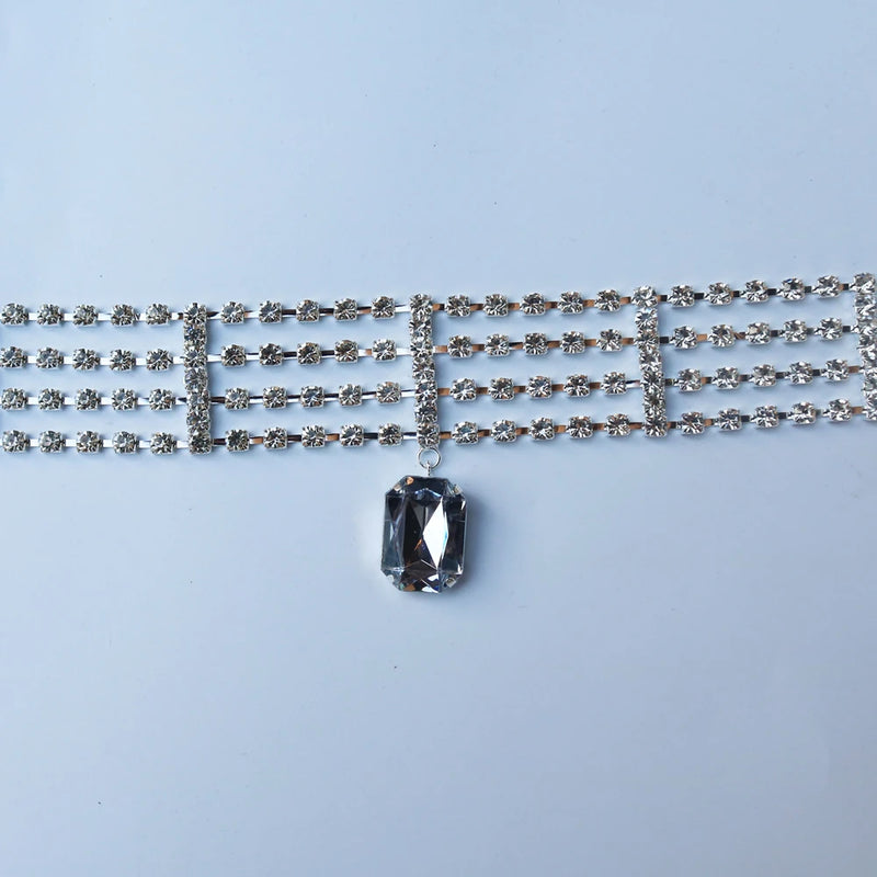 Rhinestone Square Pendant Choker Necklace Crystal Bridal Collar