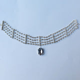 Rhinestone Square Pendant Choker Necklace Crystal Bridal Collar