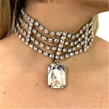 Rhinestone Square Pendant Choker Necklace Crystal Bridal Collar