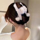 Rhinestone Bow Tassel Wool Ball Grip for Hair - Winter Warmth Hair Claws