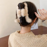 Rhinestone Bow Tassel Wool Ball Grip for Hair - Winter Warmth Hair Claws