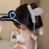 Rhinestone Butterfly Hair Claws with Tassel Ball